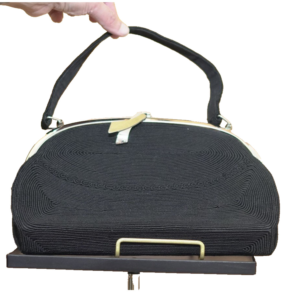 Gold Isaac Black Structured Clutch MCM Clasp Opening Handle Signed Grandmacore